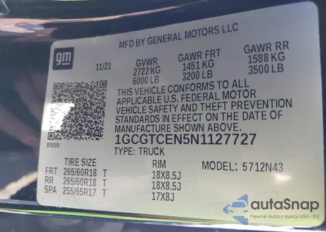 2022 Chevrolet Colorado 4Wd Short Box Lt from USA, damaged, VIN 1GCGTCEN5N1127727